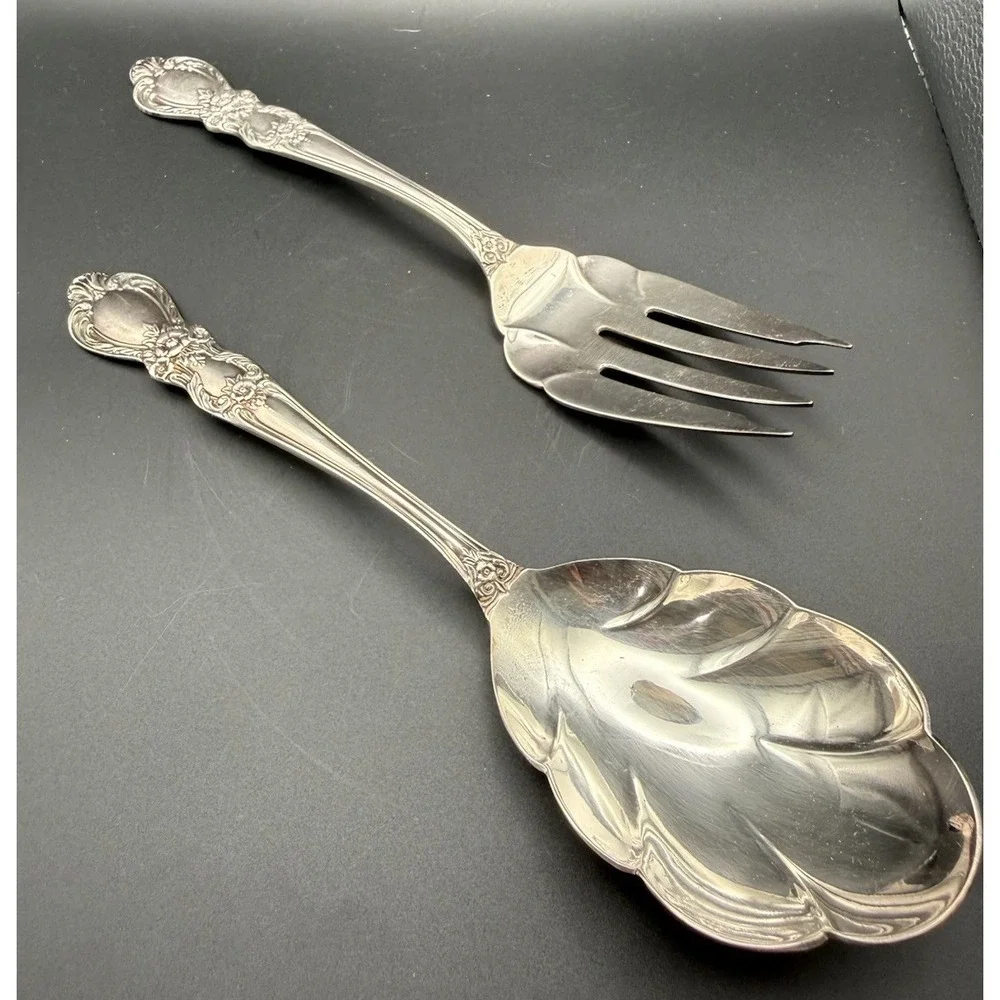 VTG 1953 Rogers Bros IS HERITAGE Silverplate Salad Serving Set Spoon Fork & Dish